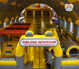 AirFunpro Inflatable Playground Dimensions 10m x 14m x 6.8m Color Theme yellow-gray with red accents