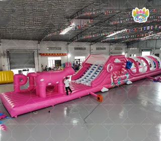 Pink Themed Inflatable Obstacle Course—Durable and Fun, Made with 0.55mm PVC