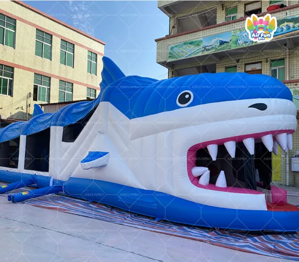 AirFunPro Giant Shark Inflatable Obstacle Course: Unleash Ocean-Themed Adventure