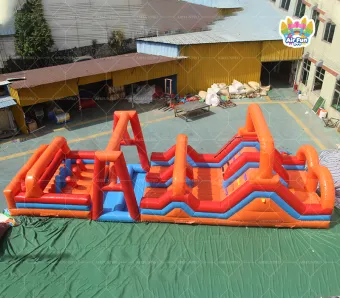 Orange-Red-Blue Dynamic Inflatable Obstacle Arena: A Vibrant Carnival of Multi-Dimensional Obstacles and Team Collaboration
