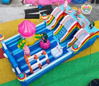 Rainbow Bunny-Themed Inflatable Castle A Cute Outdoor Gathering Place Filled with Fun