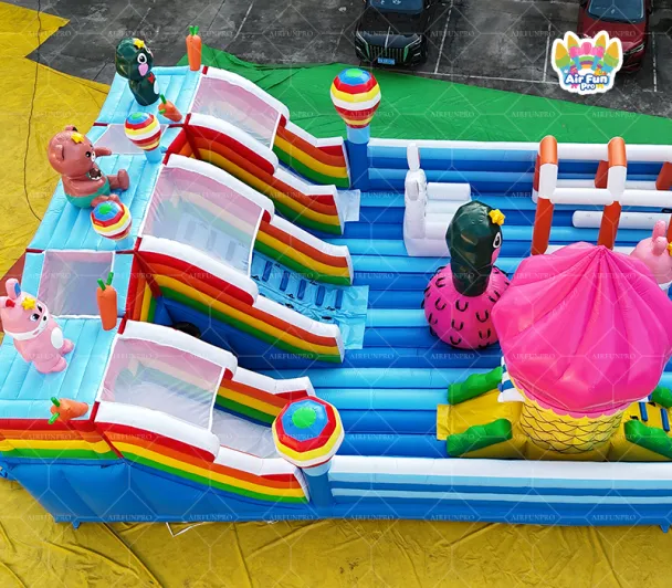 Rainbow Bunny-Themed Inflatable Castle A Cute Outdoor Gathering Place Filled with Fun