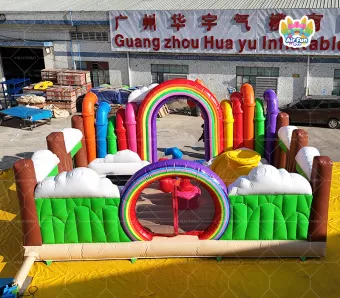 Rainbow Cloud Inflatable Castle A Color-Bursting Childlike Interactive Fun Playground