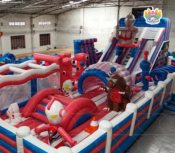 Red-Blue Themed Canopied Inflatable Castle An All-Weather Play Space Combining Safety and Fun