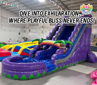 Violet Tropical Inflatable Water Slide: A Dual-Lane Sliding Fun Hub for Summer Coolness