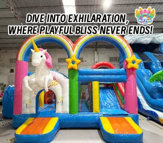 Commercial AirFunPro PVC Tarpaulin Lightweight Unicorn Inflatable Bounce House with Water Slides for Sale