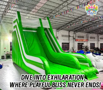Green and White Double-Lane Inflatable Water Slide (0.55mm PVC) &ndash; Multi-Purpose Entertainment Facility