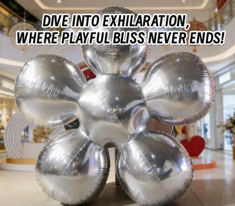 Silver Iridescent Mirror Inflatable Flower Installation: A Dynamic Art Focal Point for Commercial Spaces