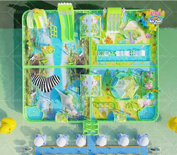 Vibrant Jungle Ocean Themed 50x40m Waterpark Inflatable Complex