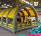 AirFunpro Inflatable Playground Dimensions 10m x 14m x 6.8m Color Theme yellow-gray with red accents