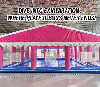 Pink-White-Blue Contrast Inflatable Bounce Tent A High-Temperature Heat-Sealed, Fast-Inflation Parent-Child Joy Castle