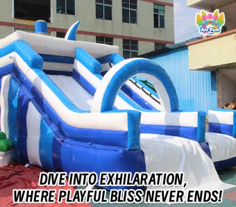 Race the Wave! Dual-Lane Blue & White Inflatable Dry Slide