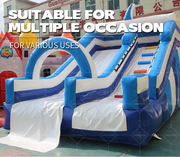 Race the Wave! Dual-Lane Blue & White Inflatable Dry Slide