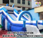 Race the Wave! Dual-Lane Blue & White Inflatable Dry Slide