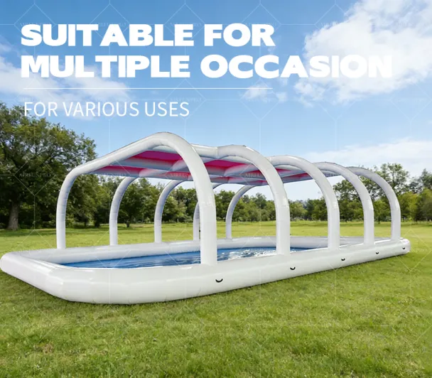 White-Pink Gradient Canopy Inflatable Shaded Water Play Corridor: A High-Temperature Heat-Sealed, Fast-Inflation Full-Scenario Cool Passage