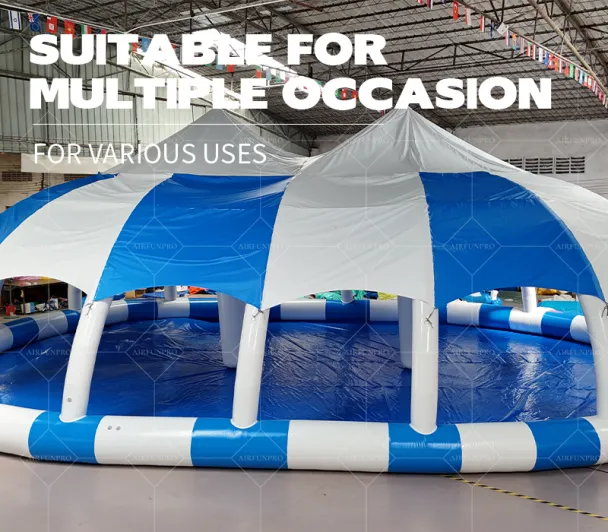 Blue-White Striped Dome Inflatable Water Station: A High-Temperature Heat-Sealed, Fast-Inflation Urban Resort-Style Play Core