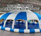 Blue-White Striped Dome Inflatable Water Station: A High-Temperature Heat-Sealed, Fast-Inflation Urban Resort-Style Play Core