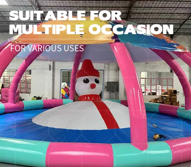 Pink-Green Iridescent Snowman Dome Inflatable Water Pool: A High-Temperature Heat-Sealed, Fast-Inflation Winter Fairy-Tale Play Castle