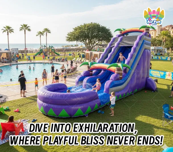 Purple Rainbow Themed Dual Lane Water Slide | EN14960 Certified, Customizable