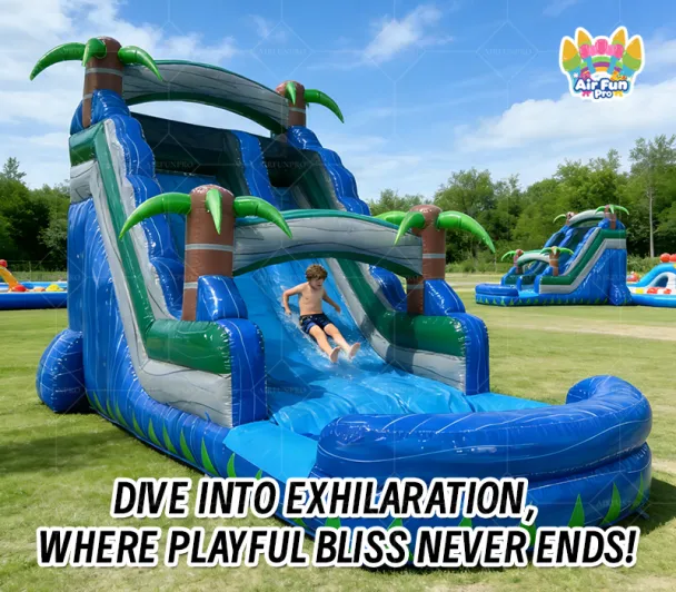 Tropical Inflatable Wave Dual Water Slide 7.5m High-Capacity Water Slide