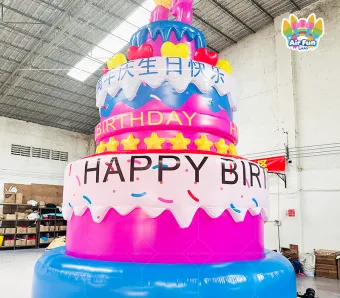 Customizable Multi-Color UV Printed Waterproof Birthday Inflatable Cake Balloon Electric Pump 10-12ft Outdoor Event Decoration