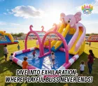 15m x 10m Pink Elephant Themed Inflatable Water Park | EN14960 Certified, Customizable