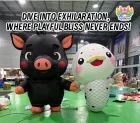 Giant Inflatable Balloon Flying Pig Fish 10-12ft UV Printing Built-In Electric Pump Waterproof Durable Sun Resistant Outdoor