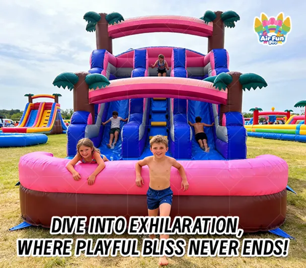 Pink Tropical Dual Lane Inflatable Water Slide | EN14960 Certified, Customizable