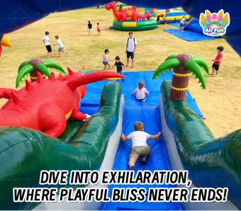 Slide & Roar! Dinosaur Themed Inflatable Water Slide with Palm Trees