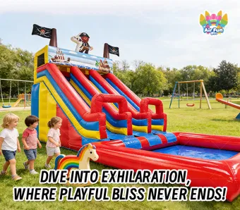 AirFunPro Giant PVC Inflatable Water Slide Castle with Bouncy Area for Kid Parties & Backyard Use