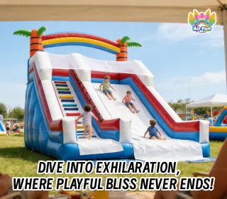 6m×4m×4m Rainbow Palm Dual-Lane Inflatable Slide: Tropical Thrills in Every Slide!