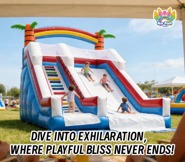 6m×4m×4m Rainbow Palm Dual-Lane Inflatable Slide: Tropical Thrills in Every Slide!