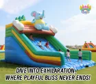 Blue Elephant Dual-Lane Inflatable Slide with Splash Pool
