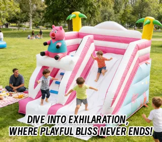 Custom Peppa Pig Dual-Lane Slide: 0.55mm Plato PVC, EN14960 Certified!