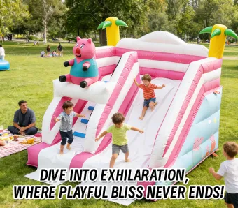 Custom Peppa Pig Dual-Lane Slide: 0.55mm Plato PVC, EN14960 Certified!