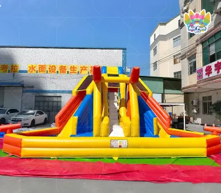 Colorful Inflatable Water Slide: Joyful Racing and Splashing for All Ages!