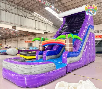 Commercial Grade Purple Water Slide: Race Down to a Rainbow Splash!