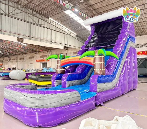 Commercial Grade Purple Water Slide: Race Down to a Rainbow Splash!