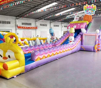 Purple Candy Themed Inflatable Water Slide Play Park: Jump, Climb & Slide