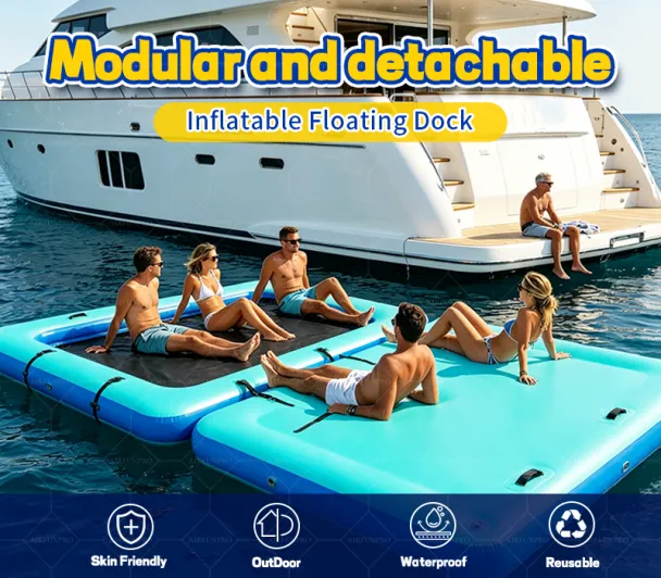 Inflatable Floating Dock Air Dock Platform Non-Slip Inflatable Water Mat Floating Island Raft