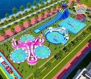 Commercial Inflatable Water Park with Giant Slide & Multi Pools | Custom Aqua Park for Rental Business