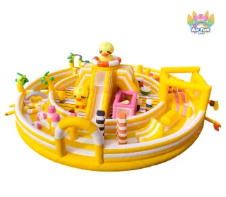 Yellow Duck Theme Giant Inflatable Playground Commercial PVC Inflatable Obstacle Play Center Outdoor Kids Inflatable Amusement Park For Rental