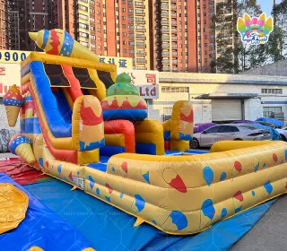 Commercial Children Inflatable Castle Bouncer Water Slide Combo with Pool Outdoor Rental