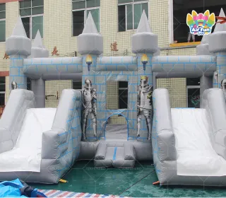 Medieval Knight Themed Inflatable Castle Bounce Combo with Dual Slides | Commercial Jumping Castle for Party Rental