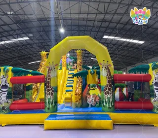 Jungle Safari Animal Inflatable Obstacle Course with Slide