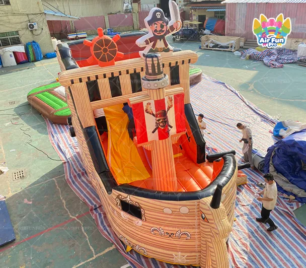 Pirate Ship Themed Inflatable Dry Slide Bounce Combo | Commercial Kids Inflatable Pirate Vessel for Party & Event Rental
