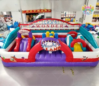 Commercial PVC Wonder Land Theme Inflatable Castle Combo with Slide Obstacle Courses for Kids Outdoor Bounce House