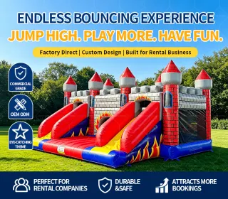 Medieval Castle Inflatable Bounce House With Double Slides | Commercial Rental Grade