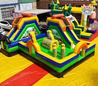 Safari Zoo Themed Inflatable Fun City | Multi‑Slide Commercial Bounce Playground