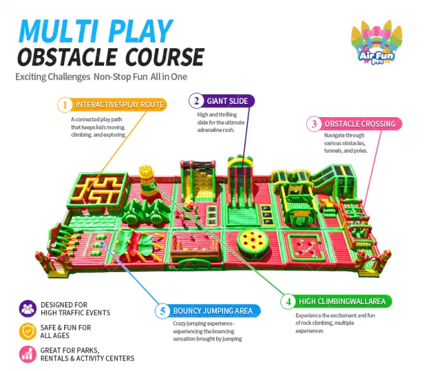 OEM ODM Custom Giant Inflatable Play Park Commercial Inflatable Fun City Kids Inflatable Playground with Slide Maze Obstacle Course for Amusement Park Rental Business